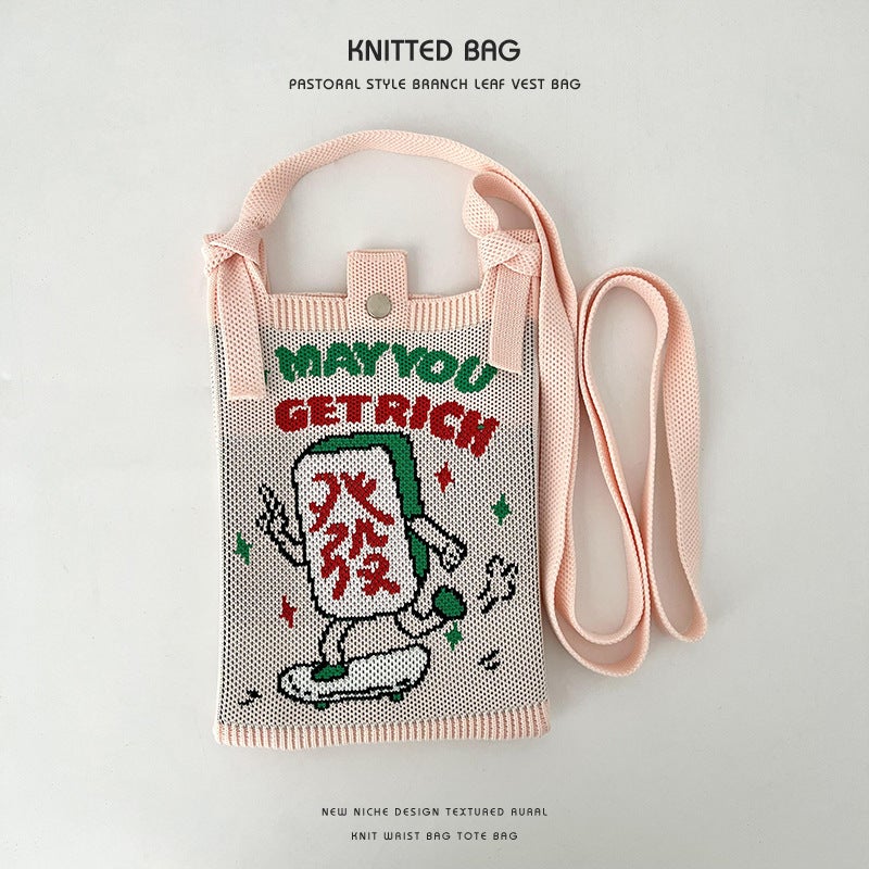 Fashion Cartoon Monster Knitted Crossbody Mobile Phone Bag All-Match Small Portable Adjustable Hand Bag Single Shoulder Bag - Image 1