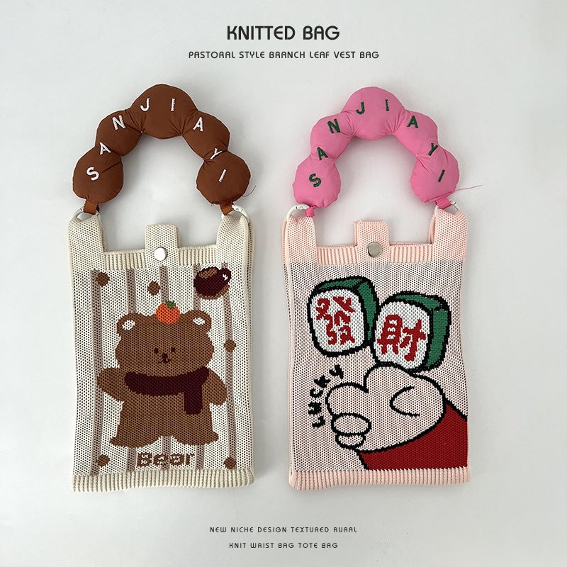 Fashion Cartoon Monster Knitted Crossbody Mobile Phone Bag All-Match Small Portable Adjustable Hand Bag Single Shoulder Bag - Image 3
