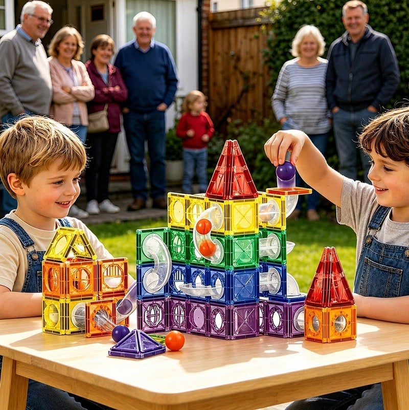 O2. 123PCS Magnetic Marble Run Building Set with Transparent Magnetic Blocks, Ball Track Tubes and 10 Balls for Kids 3+ Years - Image 3