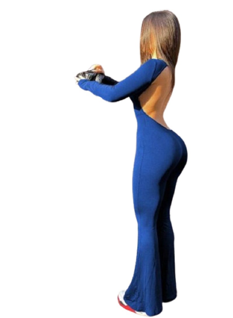 MANIKAN MANIKAN Women's Long Sleeve Round Collar Jumpsuit With Hollow Out Back  - Image 2