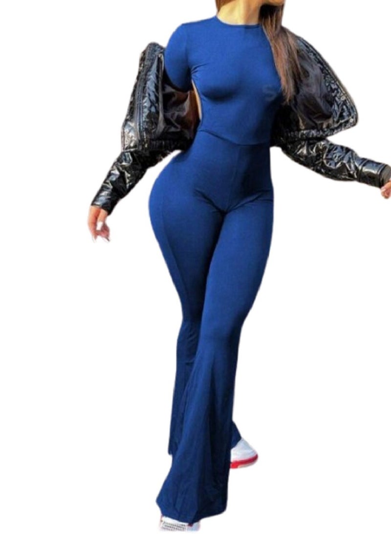MANIKAN MANIKAN Women's Long Sleeve Round Collar Jumpsuit With Hollow Out Back  - Image 1