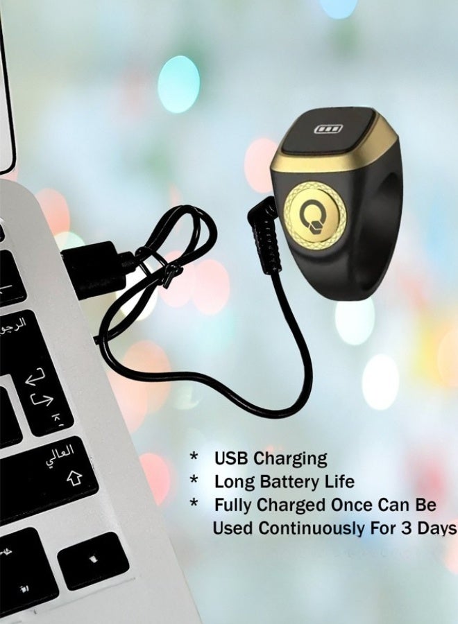 إيكيبلا حلقة تسبيح ذكر ذكية، تذكير بتوقيت صلاة المسلمين، شاشة OLED، عداد تسبيح، حلقة ذكية يمكن ارتداؤها، مقاومة للماء، أسود 22 مم USB ((أسود)) ((عبوة من 1)) ((22 مم)) - Image 2