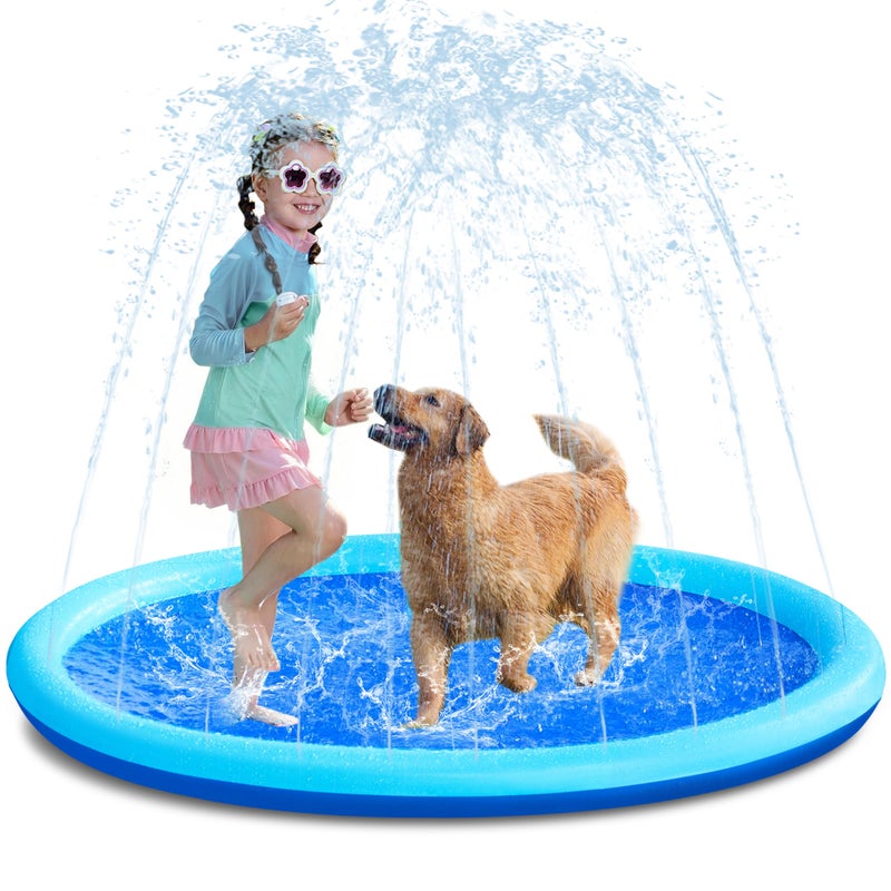 SLOOSH 60 NonSlip Splash Pad Sprinkler Outdoor Water Toys Play Mat for Toddlers Kids Dogs Outside Thickened Sprinkler Pool Party Durable Backyard Fountain for Girls Boys Pets 60in Blue - Image 2
