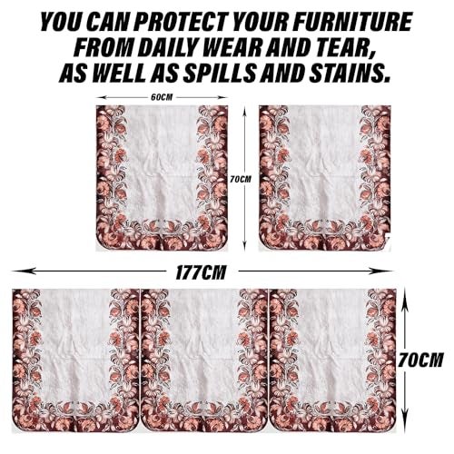 Kuber Industries Velvet 5 Seater Sofa & Table Cover Set For Living Room | Brown Flower Sofa Cover with Table Cover | Cream - Image 3