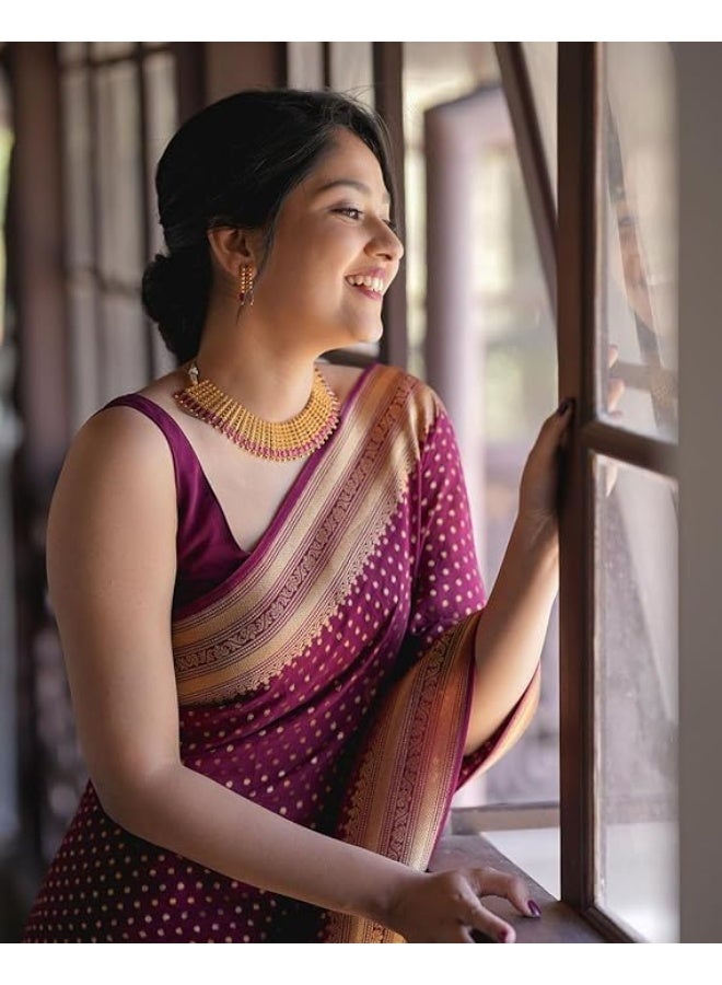 C J Enterprise Women's Banarasi Saree Pure Kanjivaram Style Silk Saree With Blouse Piece for Wedding (KeriButti-51) - Image 3