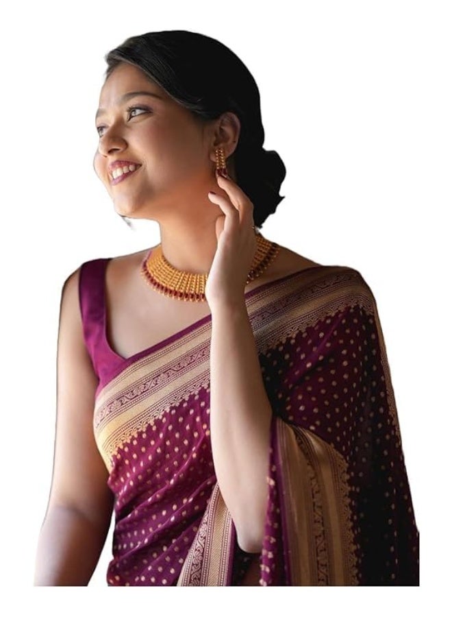 C J Enterprise Women's Banarasi Saree Pure Kanjivaram Style Silk Saree With Blouse Piece for Wedding (KeriButti-51) - Image 1