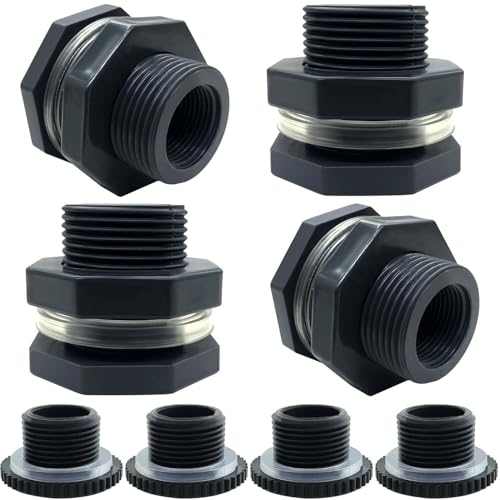 YSIL NPT12 PVC Bulkhead Fitting Water Tank Connector Pipe Fitting OD 11238mm with Plugs for Water TanksRain Barrels AquariumsPools 4 Pack - Image 1