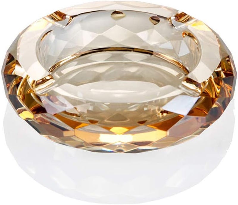 HOSTEESSCHOICE Crystal Glass Ashtray, Cigar Cigarettes Ashtray Holder Home Office Desktop Tabletop Decoration,Crystal Gold - Image 1