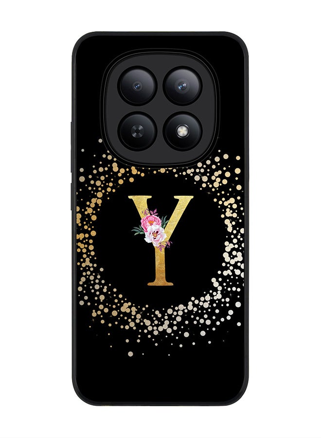 For Xiaomi Redmi Note 15 5G / Poco M8 Case,Slim fit Camera Protection, Shockproof Thin Phone cover  - Custom Monogram Floral - Y ( Black )