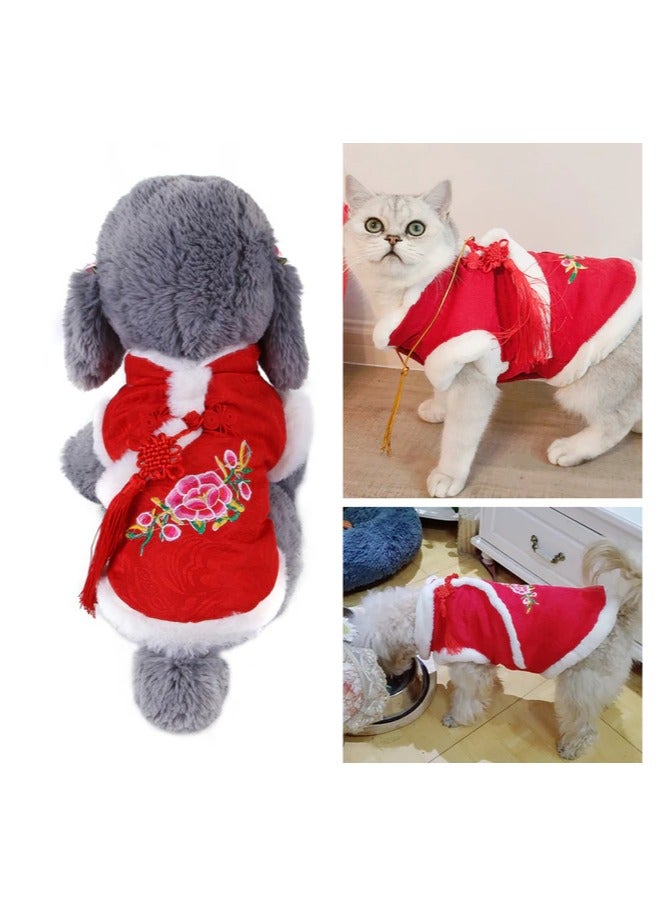 A.M Spring Festival Dog Cat Coat Flower Print Puppy Kitten Tang Suit Pet Christmas Clothes - Image 1