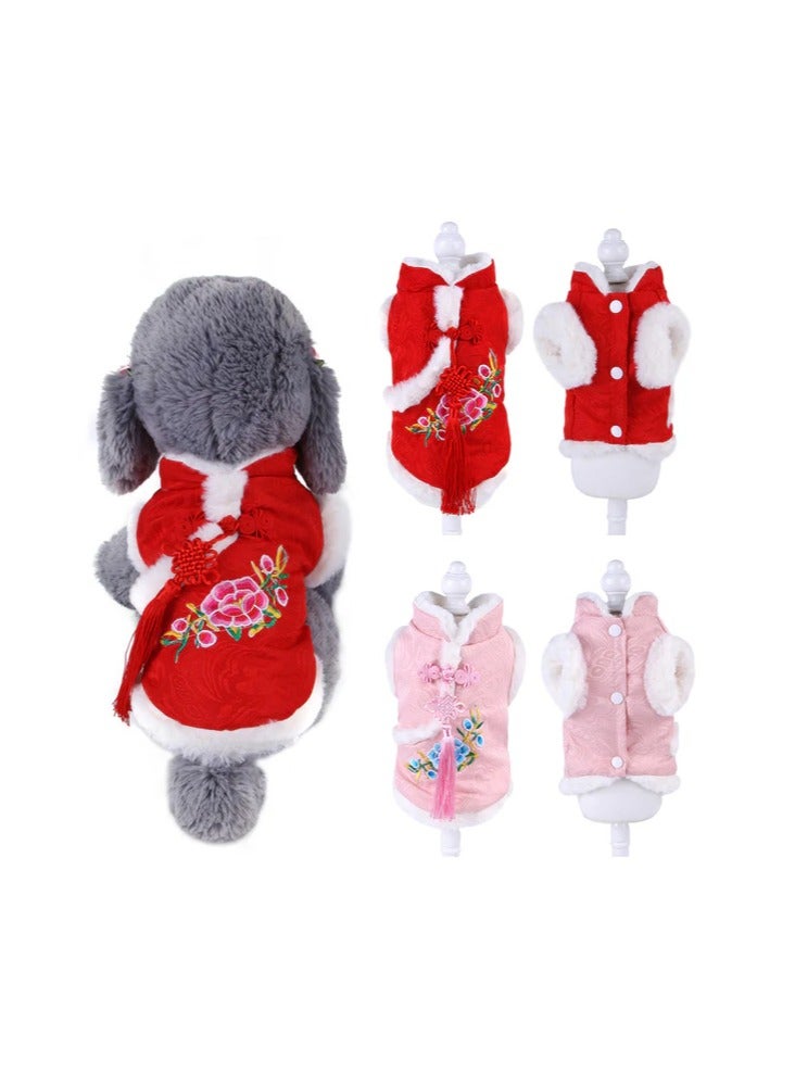 A.M Spring Festival Dog Cat Coat Flower Print Puppy Kitten Tang Suit Pet Christmas Clothes - Image 2
