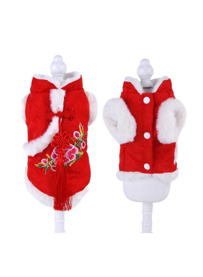 A.M Spring Festival Dog Cat Coat Flower Print Puppy Kitten Tang Suit Pet Christmas Clothes - Image 4