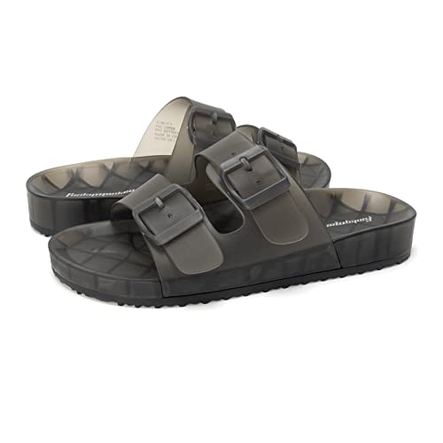 FUNKYMONKEY Women's Slides Sandals Dream Jelly Color Adjustable Double Buckle Adjustable Plastic Flat Sandals (6 M US, Black/MKLS) - Image 5