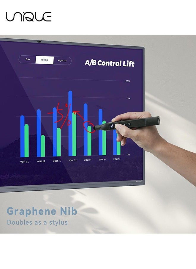 يونيك - Wireless Presenter Clicker - جهاز النقر اللاسلكي للعرض التقديمي مع عصا المؤشر التلسكوبية - مؤشر إضاءة عن بعد قابل لإعادة الشحن مع قلم قلم بشاشة تعمل باللمس وشاشة رقمية - متوفر ل Keynote و PPT و Mac والكمبيوتر الشخصي والكمبيوتر المحمول - أسود - Image 1