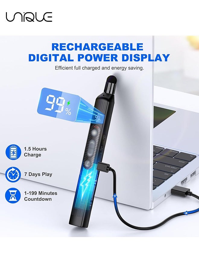 يونيك - Wireless Presenter Clicker - جهاز النقر اللاسلكي للعرض التقديمي مع عصا المؤشر التلسكوبية - مؤشر إضاءة عن بعد قابل لإعادة الشحن مع قلم قلم بشاشة تعمل باللمس وشاشة رقمية - متوفر ل Keynote و PPT و Mac والكمبيوتر الشخصي والكمبيوتر المحمول - أسود - Image 1