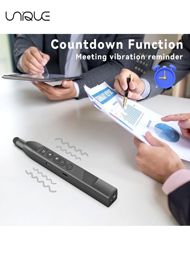 يونيك - Wireless Presenter Clicker - جهاز النقر اللاسلكي للعرض التقديمي مع عصا المؤشر التلسكوبية - مؤشر إضاءة عن بعد قابل لإعادة الشحن مع قلم قلم بشاشة تعمل باللمس وشاشة رقمية - متوفر ل Keynote و PPT و Mac والكمبيوتر الشخصي والكمبيوتر المحمول - أسود - Image 1