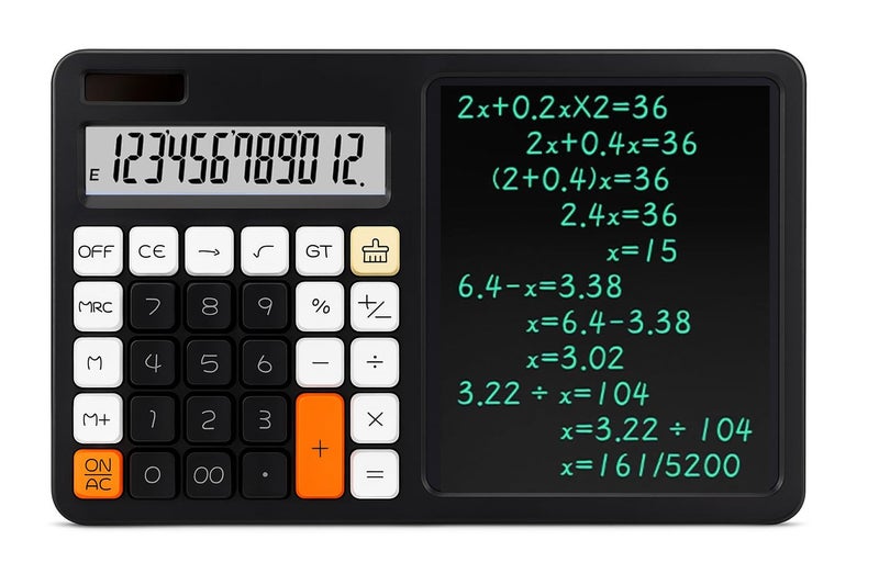 AERYS Calculator with Ruffpad Notepad 2-in-1 Calculator & LCD Writing Pad with 7.5 Inches Tablet, 12 Digits, Stylus Pen for Students, Birthday Gift, Kids, Toys, School, Office, Corporate (Black) - Image 1