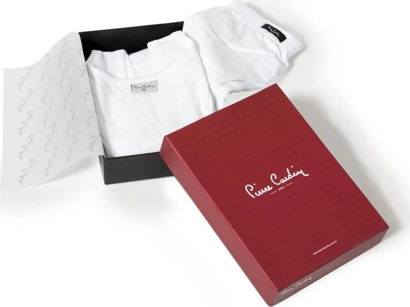 بيير كاردان Men's Combed Cotton White Undershirt Boxer Set