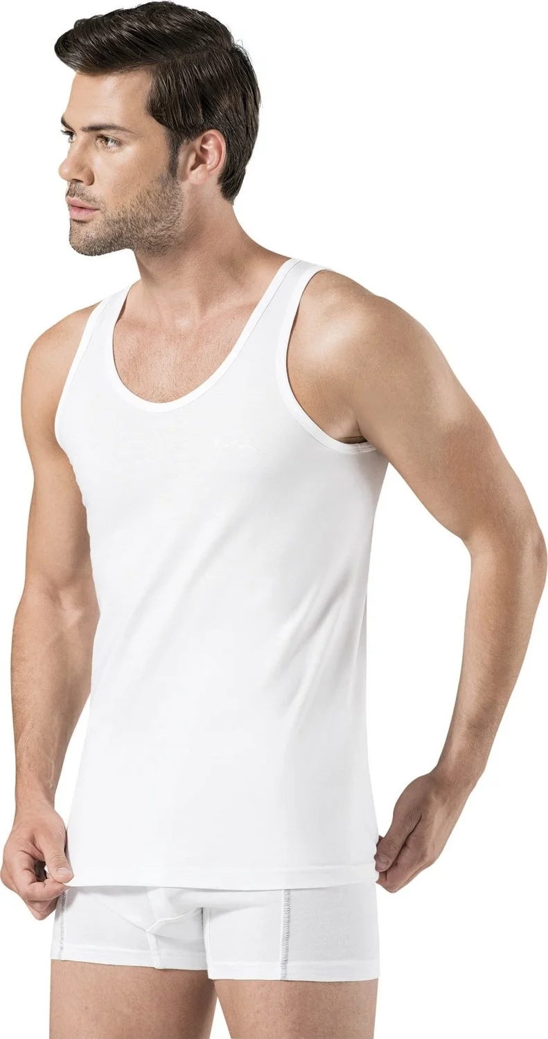 بيير كاردان Men's Combed Cotton White Undershirt Boxer Set