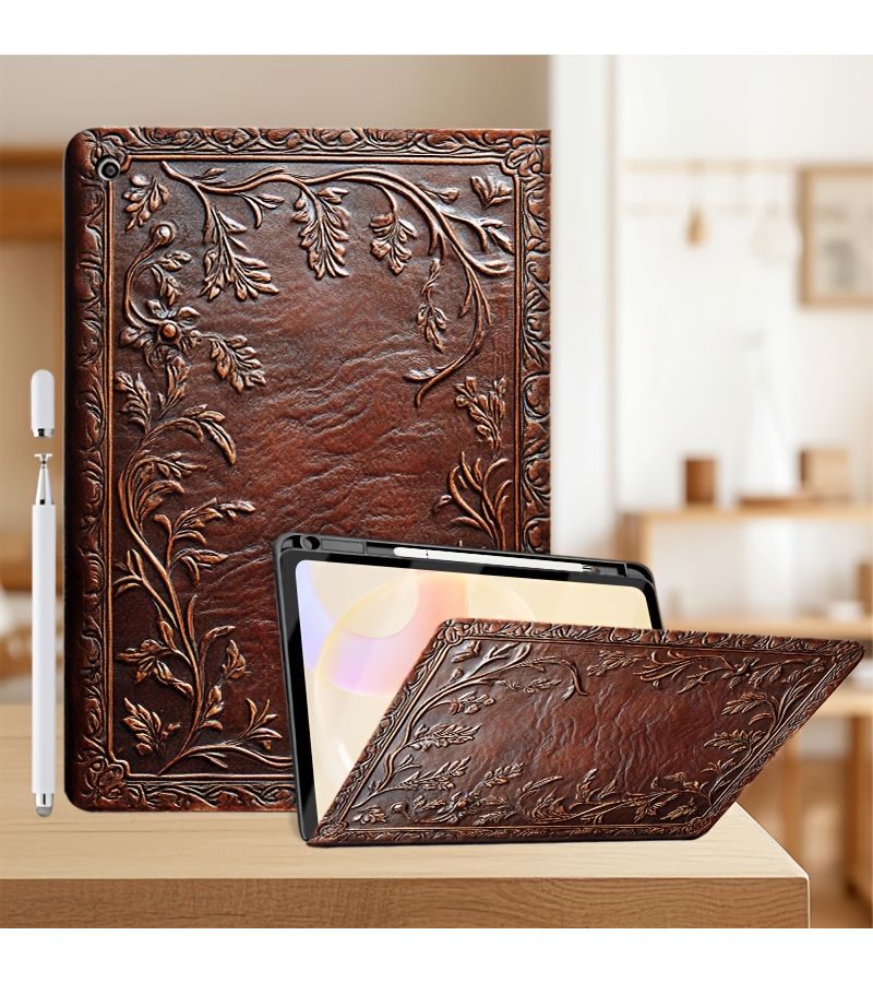 حقيبة كتب بتصميم زهور من الجلد الصناعي الفاخر لأجهزة iPad Pro مقاس 11 بوصة 2024 مع حامل قابل للطي قابل للتعديل ووظيفة الاستيقاظ/الإيقاف التلقائي، ومقاومة للخدوش والانزلاق - Image 1