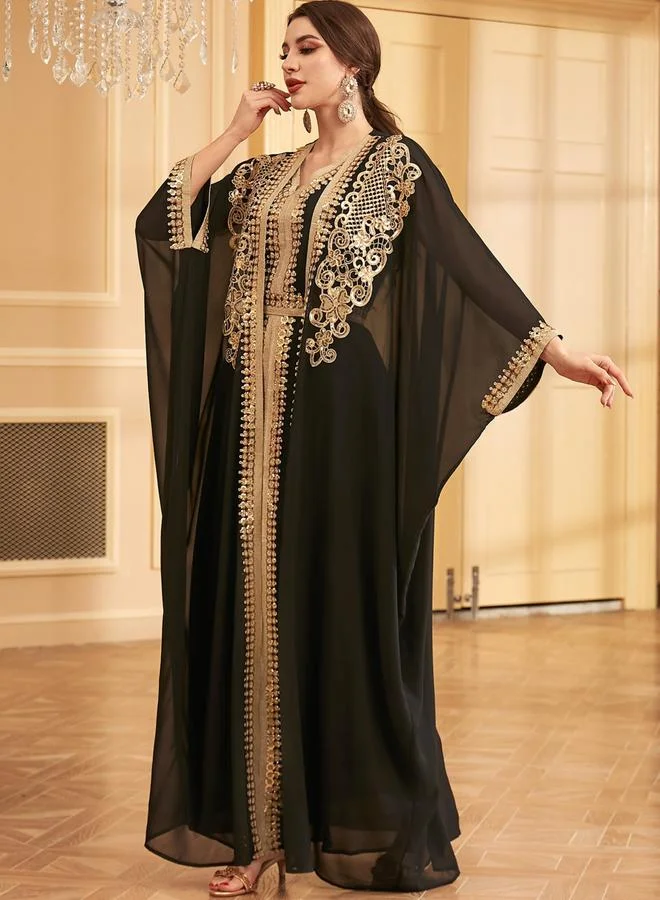 تايك تو طقم فستان بحزام وتفاصيل ترتر مع كيمونو