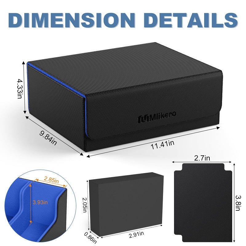 Mlikero Card Deck Case 1800+ صندوق تخزين بطاقات التداول مع 10 مقسمات و 3 سدادات من الرغوة الإغلاق المغناطيسي قائد Deck Commander ملاءمة لـ Yugioh MTG و Sport Cards (Black & Blue) - Image 5