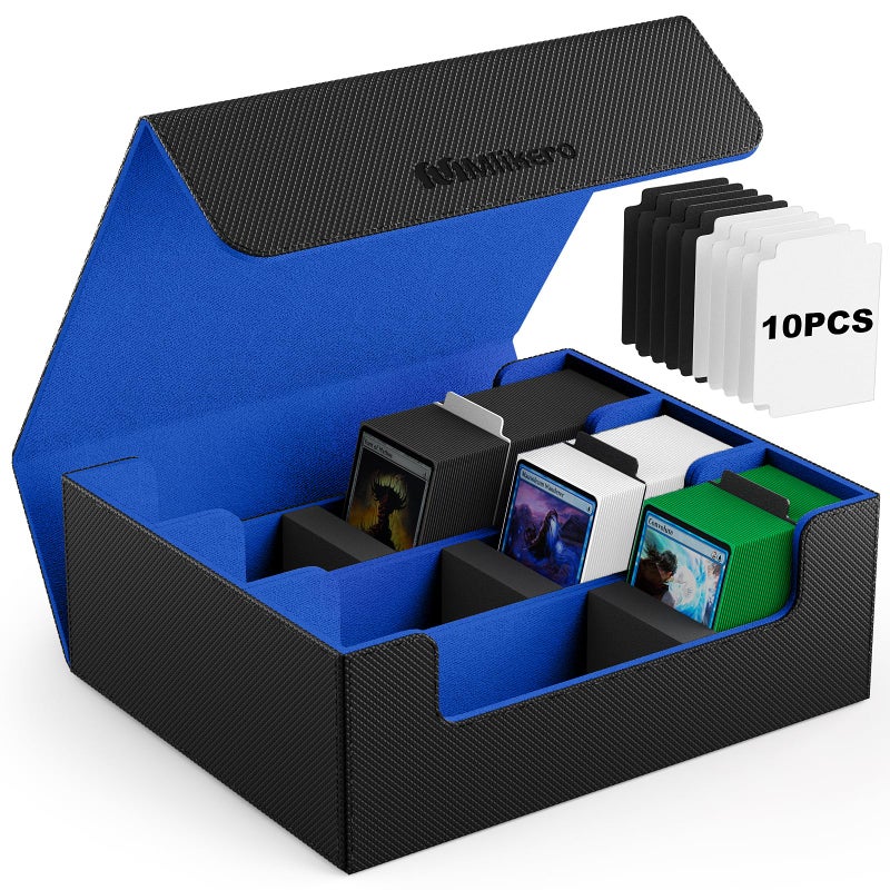 Mlikero Card Deck Case 1800+ صندوق تخزين بطاقات التداول مع 10 مقسمات و 3 سدادات من الرغوة الإغلاق المغناطيسي قائد Deck Commander ملاءمة لـ Yugioh MTG و Sport Cards (Black & Blue) - Image 1