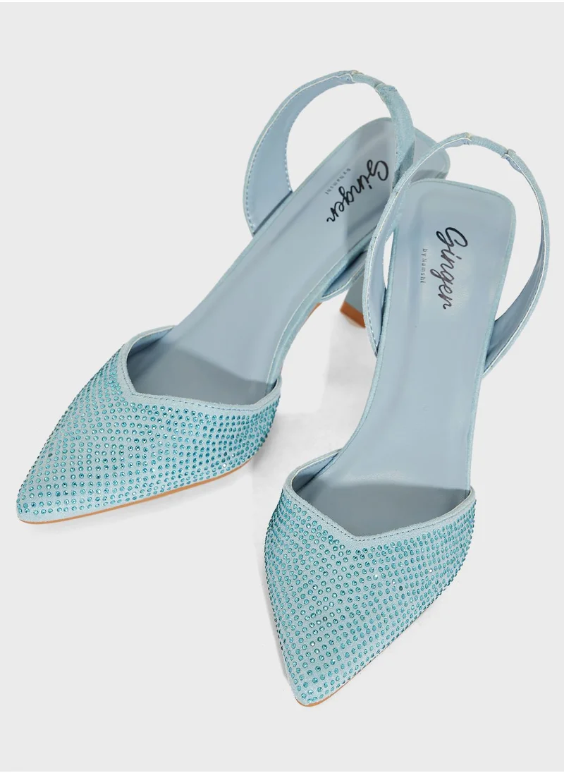 جينجر Diamante Slingback Pointed Pump