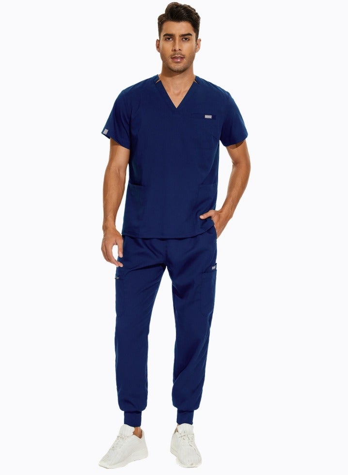 Loquat Medical Uniform Scrubs Set Medical Scrubs Solid Color 2 Piece Set Top and Pants Suit Navy Blue - Image 3
