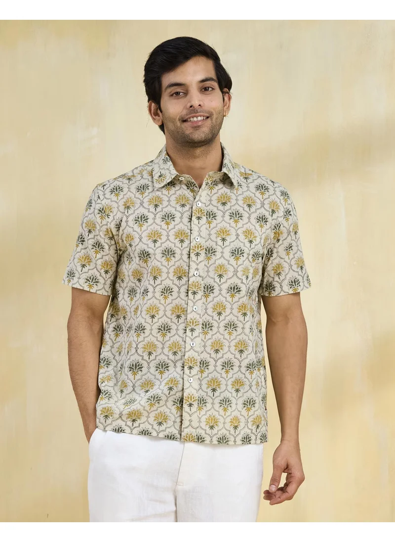 Fabindia Beige Cotton Hand Block Printed Shirt