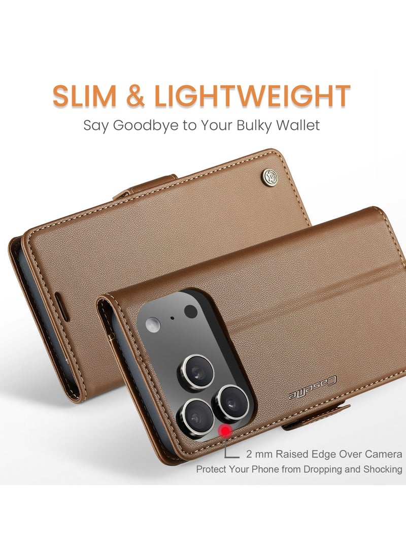 ICARLUS For iPhone 17 Pro Case Blocking Leather Wallet Stand Phone Cover - Brown - Image 4