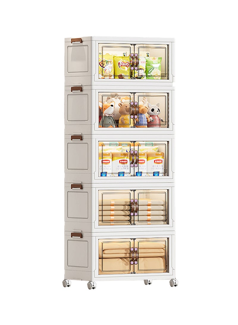 Ollieroo خزانة تخزين بلاستيكية قابلة للطي بخمسة أرفف مع عجلات – منظم PP بأبواب مغناطيسية شفافة، تصميم قابل للتكديس وتوفير المساحة للمطبخ أو غرفة النوم أو غرفة المعيشة، 55 × 35 × 150 سم - Image 1