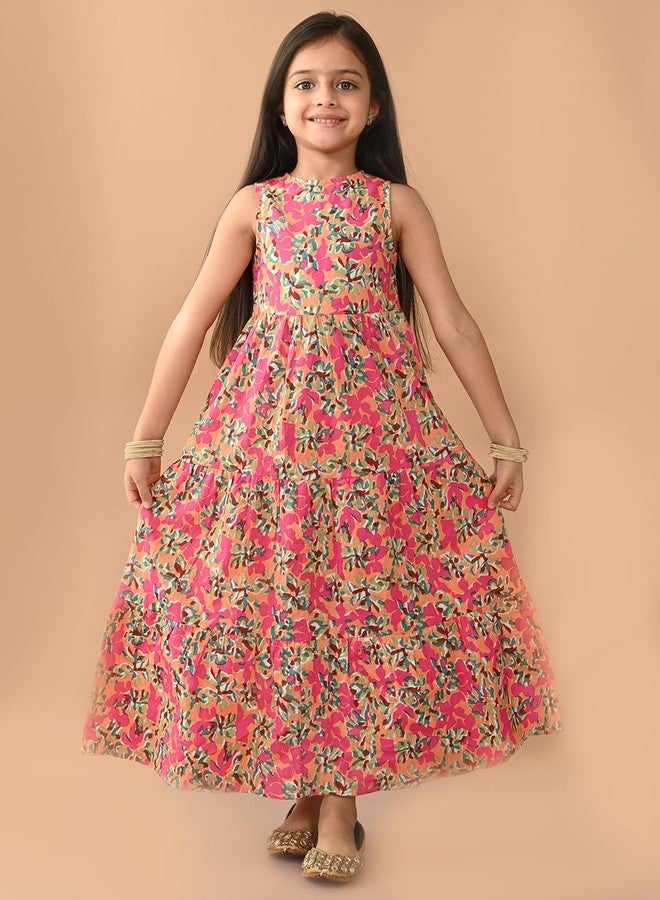 LILPICKS All Over Printed Sleeveless Ankle Length Dropwaist Maxi Dress for Girls (Multi) (4-5Y) Multicolour - Image 4