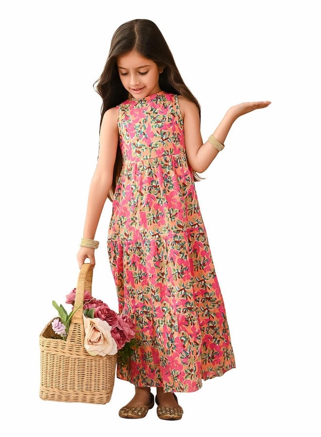 LILPICKS All Over Printed Sleeveless Ankle Length Dropwaist Maxi Dress for Girls (Multi) (4-5Y) Multicolour - Image 1