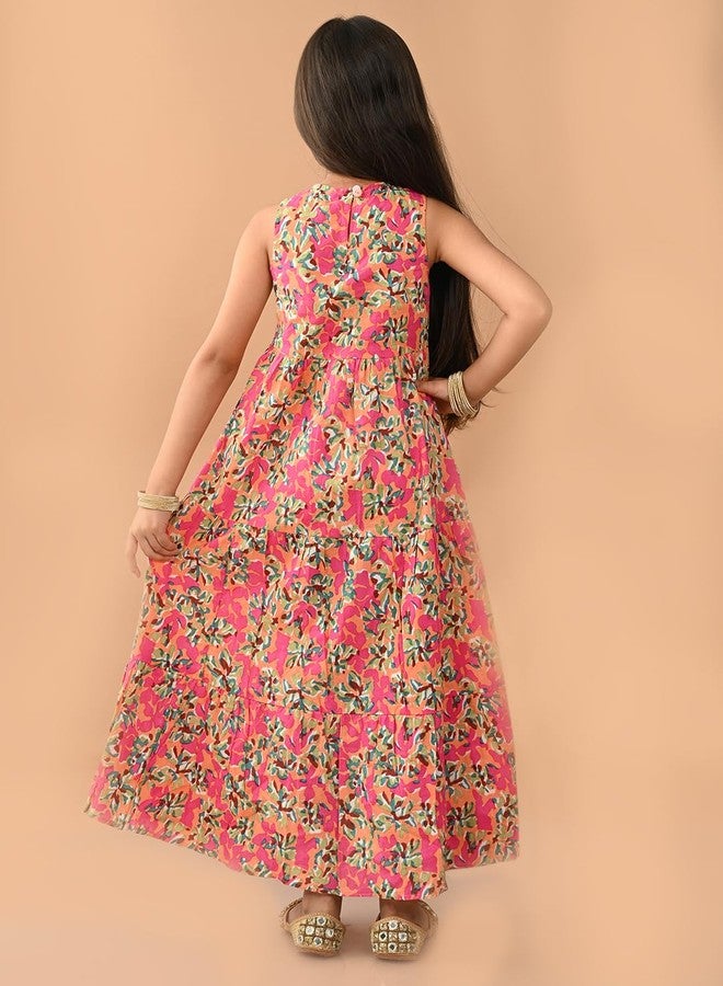 LILPICKS All Over Printed Sleeveless Ankle Length Dropwaist Maxi Dress for Girls (Multi) (4-5Y) Multicolour - Image 5