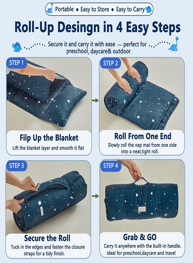 DuShow Toddler Nap Mat with Removable Pillow and Minky Fleece Blanket,Extra Large Rolled Napping Mat,Slumber Bags for Boys,Kids Sleeping Mat for Daycare,Preschool Kindergarten,Navy Blue,Star - Image 5