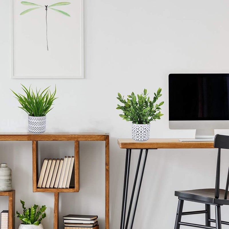 Winlyn Set of 2 Artificial Potted Plants Potted Eucalyptus Plant Artificial Grass in Modern Concrete Plant Pots Outdoor - Image 3