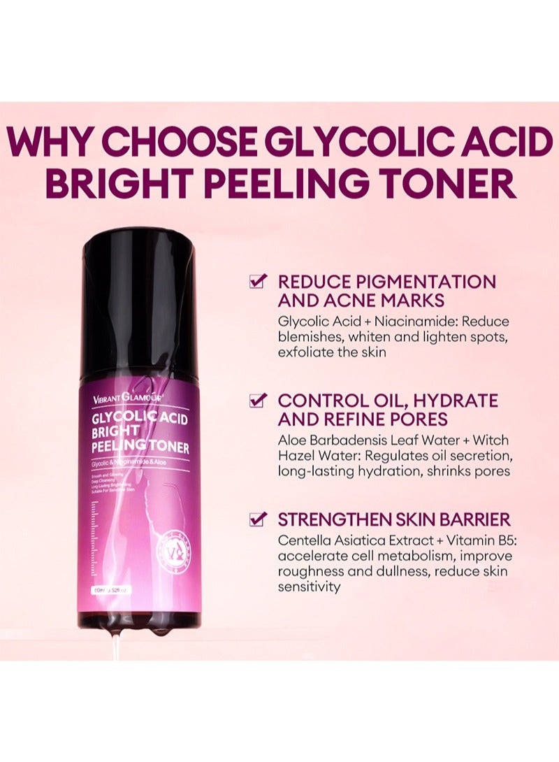Vibrant Glamour Glycolic Acid Bright Peeling Toner，Oil Control Acne Scar Reduction Face Serum Glycolic Acid Brightening Peeling Toner，100ml - Image 2