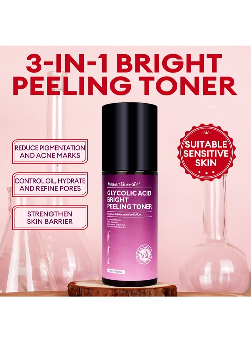 Vibrant Glamour Glycolic Acid Bright Peeling Toner，Oil Control Acne Scar Reduction Face Serum Glycolic Acid Brightening Peeling Toner，100ml - Image 3