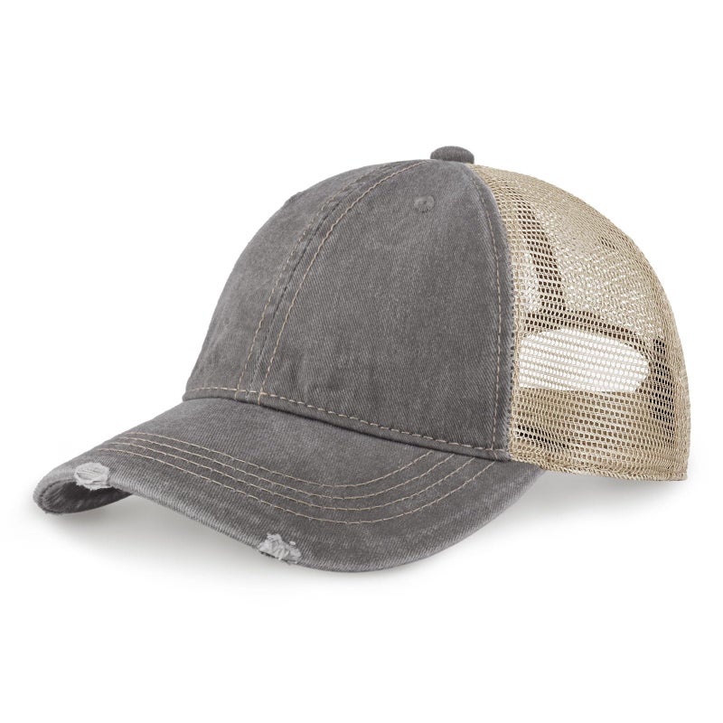 CHOK.LIDS Everyday Premium Washed Trucker Hat Unstructured Vintage Distressed Pigment Dyed Cap Adjustable Outdoor Headwear (Light Grey) - Image 1