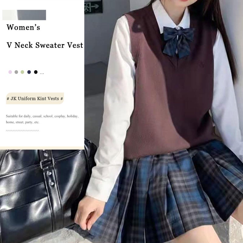 ZUEVI Women's Sweater Vest Classic V Neck Uniform Pullover Knitwear Tops Sleeveless Knitted Sweaters Vests(Coffee-L) - Image 3