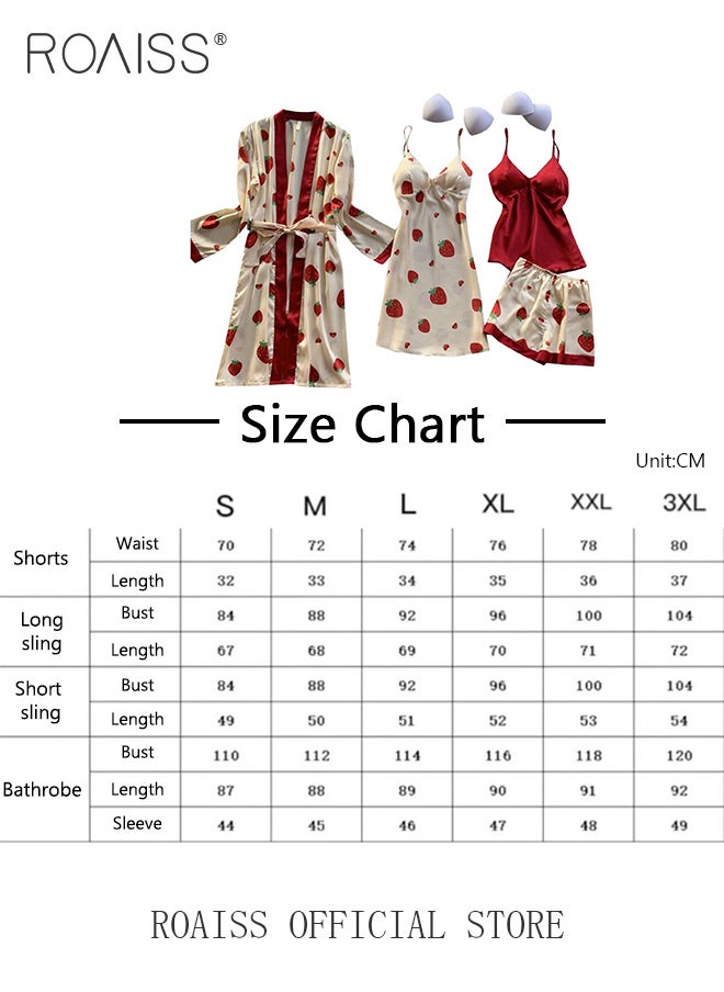 roaiss Women 4 Piece Home Wear Set Comfortable Fabric Soft Pyjama Set Skin Friendly Lace Elements Sleepwear Suit Fashionable Printing Pattern Loungewear  - Image 2