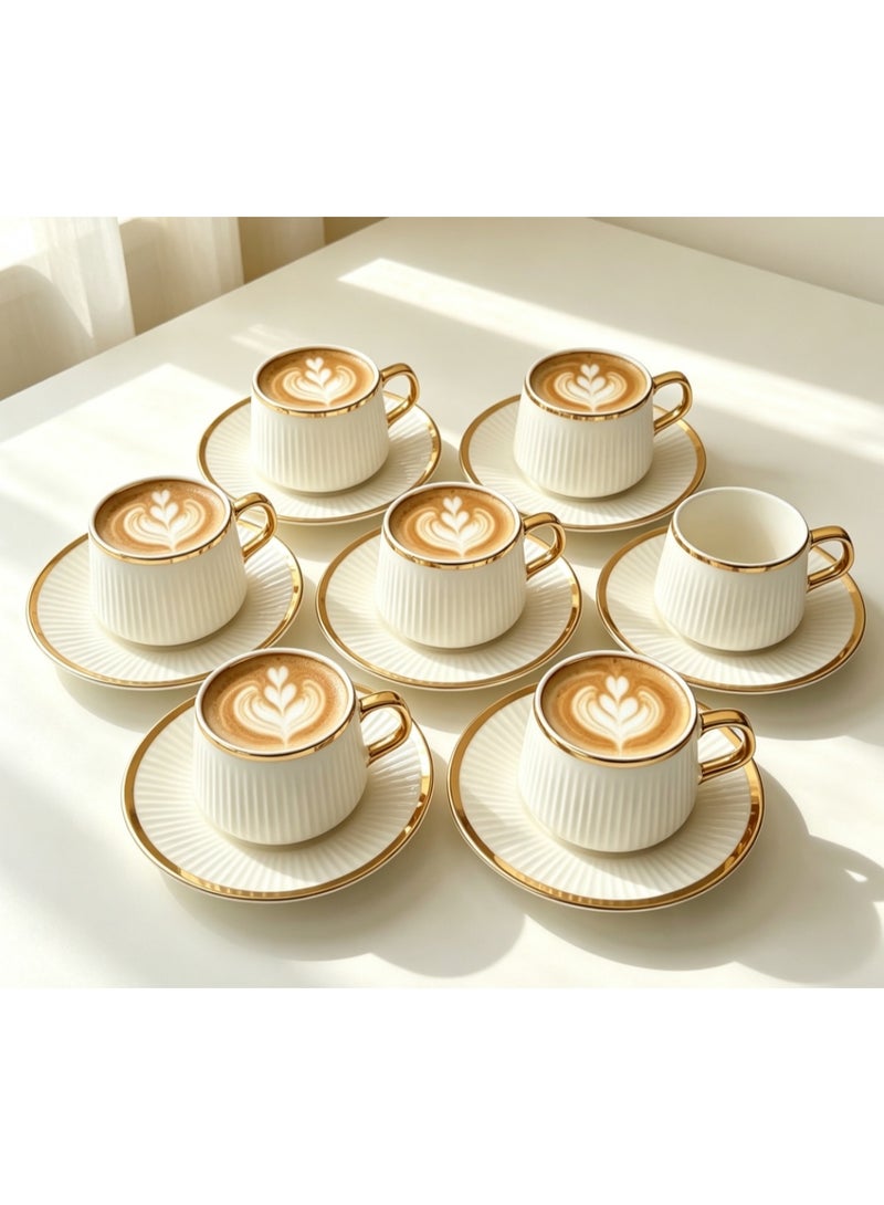 LATEEN Espresso Cups with Saucers, Set of 6 ，80ML Porcelain Turkish Coffee Cup & Arabic Coffee Cup Set - Image 1