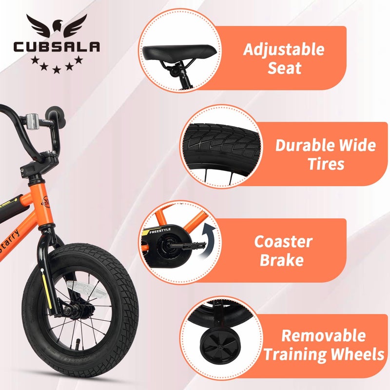 cubsala 12 Inch Kids Bike for 1 2 3 4 Years Old Boys Girls Beiginner Toddlers Riders BMX Style Bicycle with Training Wheels Coaster Brake, Orange - Image 3