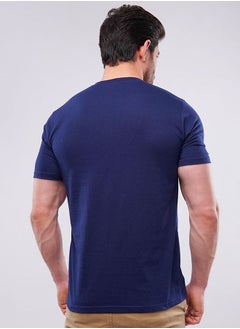 MENDEEZ Mendeez Cotton V-Neck T-Shirt for Men Solid Navy Blue Short Sleeve.  - Image 3