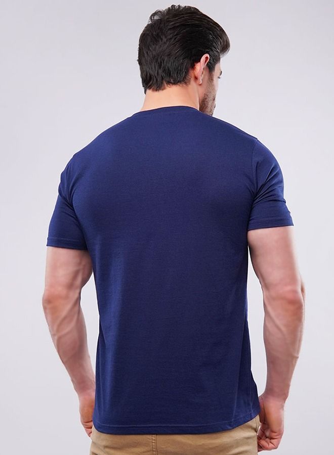 MENDEEZ Mendeez Cotton V-Neck T-Shirt for Men Solid Navy Blue Short Sleeve.  - Image 3