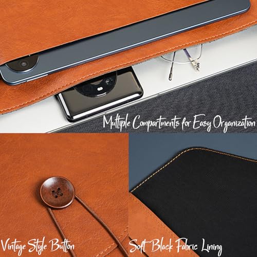 kullder PU Leather A4 File Folder Document Holder for Women, Waterproof Portfolio Envelope Folder Case with Snap Closure, A4 Envelopes Leather Filing Folder Organizer for Women Men Colleagues Staffs - Brown - Image 5