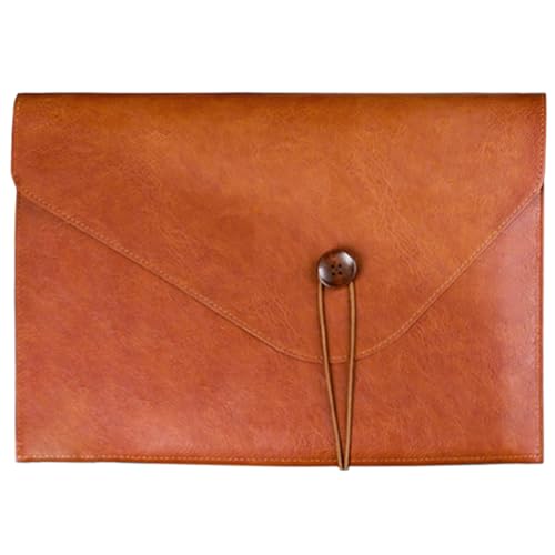 kullder PU Leather A4 File Folder Document Holder for Women, Waterproof Portfolio Envelope Folder Case with Snap Closure, A4 Envelopes Leather Filing Folder Organizer for Women Men Colleagues Staffs - Brown - Image 1