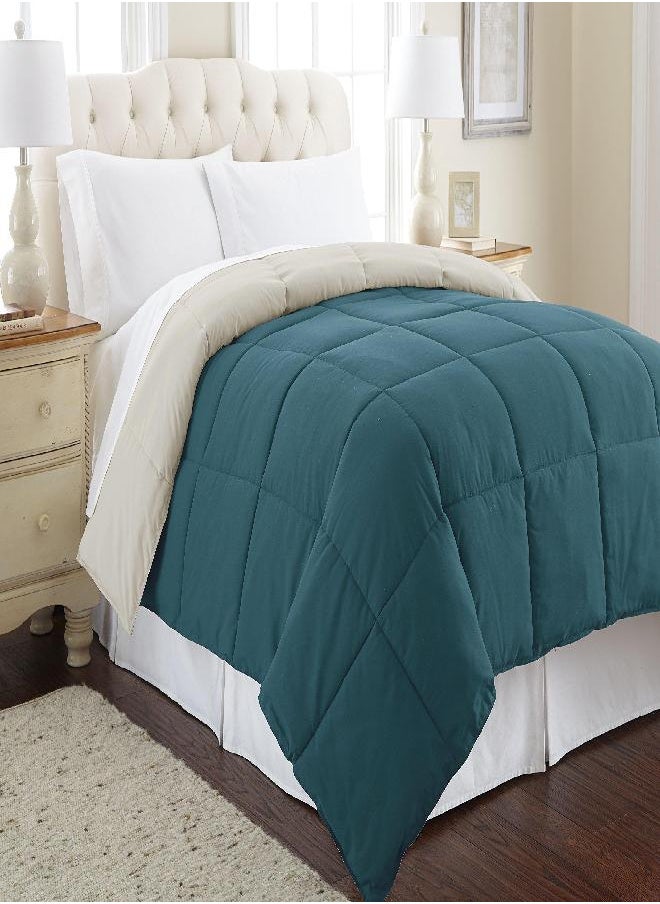 Modern Threads Modern Threads Down Alternative Microfiber Quilted Reversible Comforter & Duvet Insert - Soft, Comfortable Alternative to Goose Down - Bedding for All Seasons Blue Coral/Oatmeal Full/Queen  - Image 1