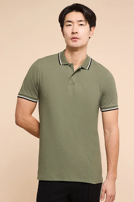 R&B Contrast Trim Polo T-Shirt with Shirt Sleeves